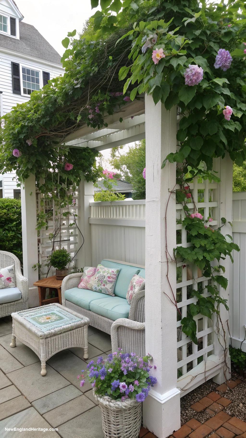 traditional patio ideas Charming trellis covered with climbing vines
