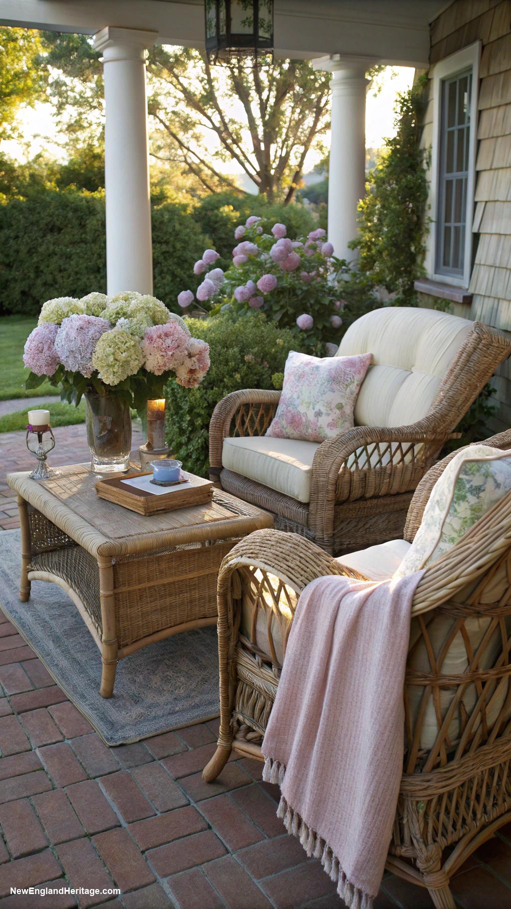 traditional patio ideas Classic wicker furniture with soft cushions