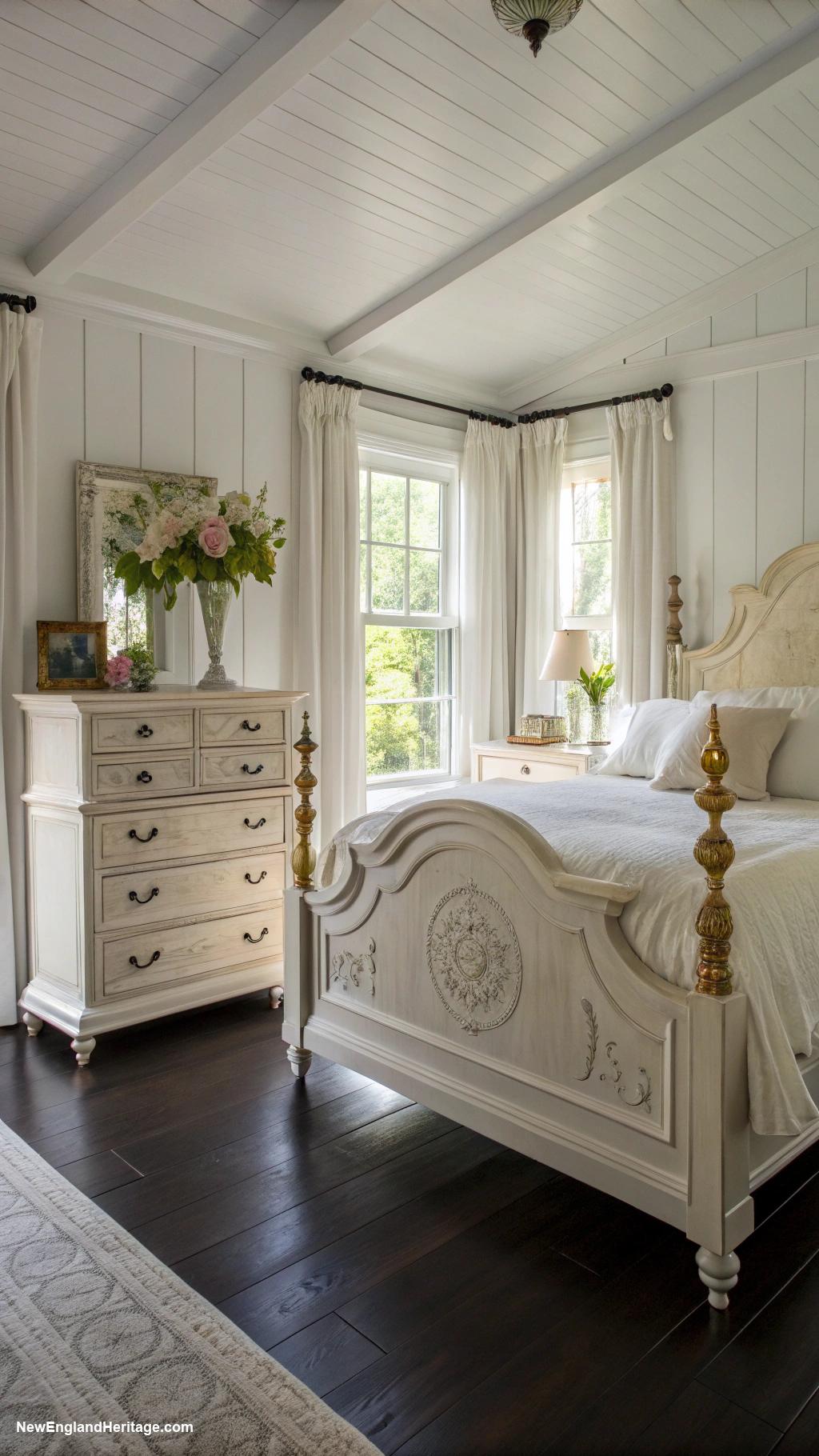 traditional white bedrooms Classic white furniture with dark wood floors