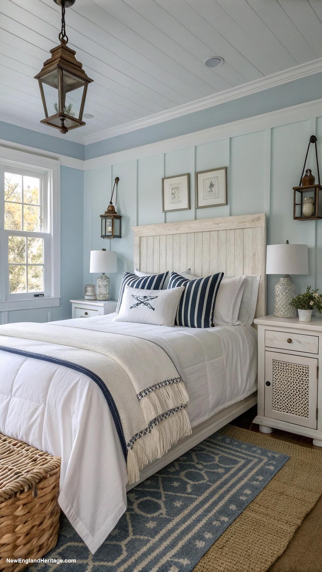 traditional white bedrooms Nautical themed decor with white bedding