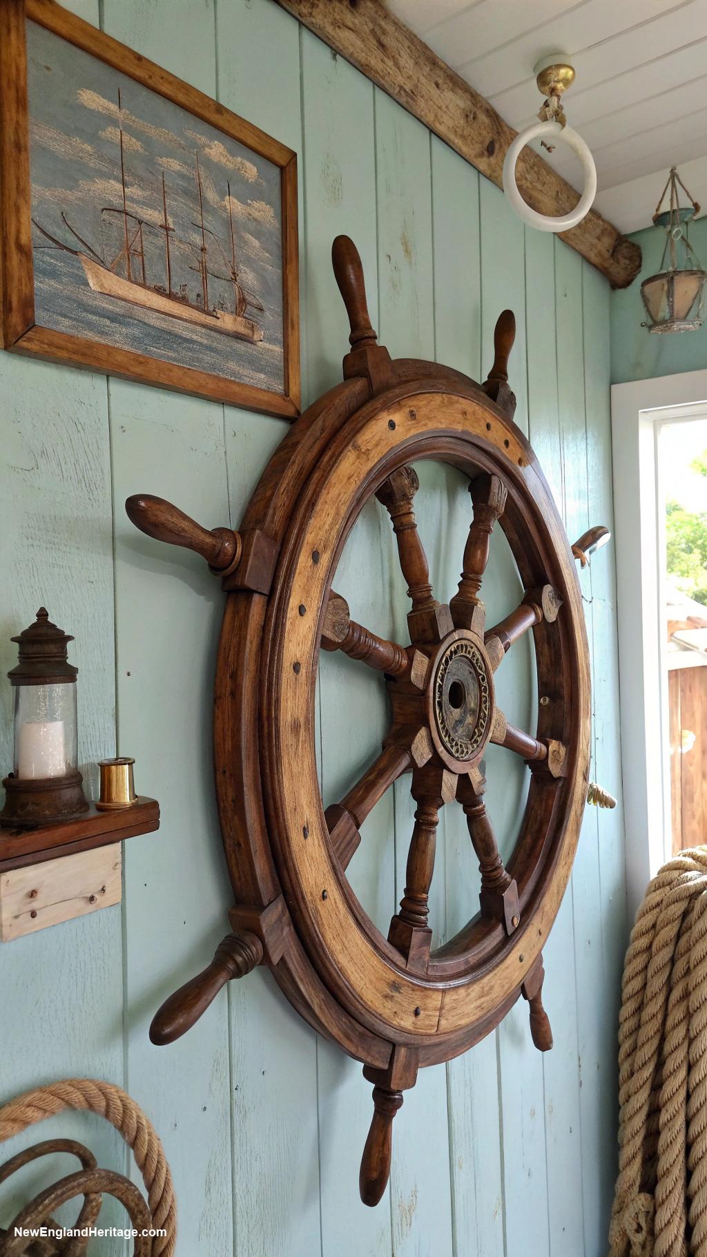 vintage nautical decor Antique ship wheels as wall art