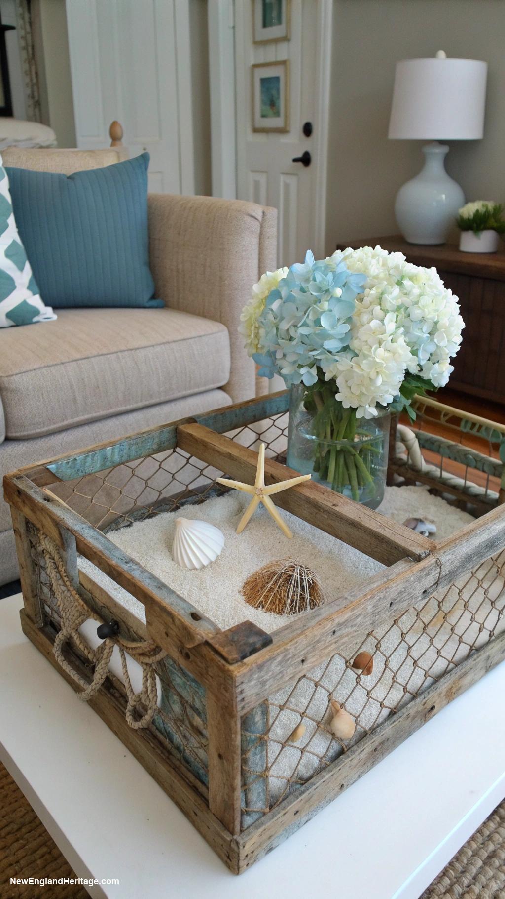 vintage nautical decor Lobster trap coffee table centerpiece