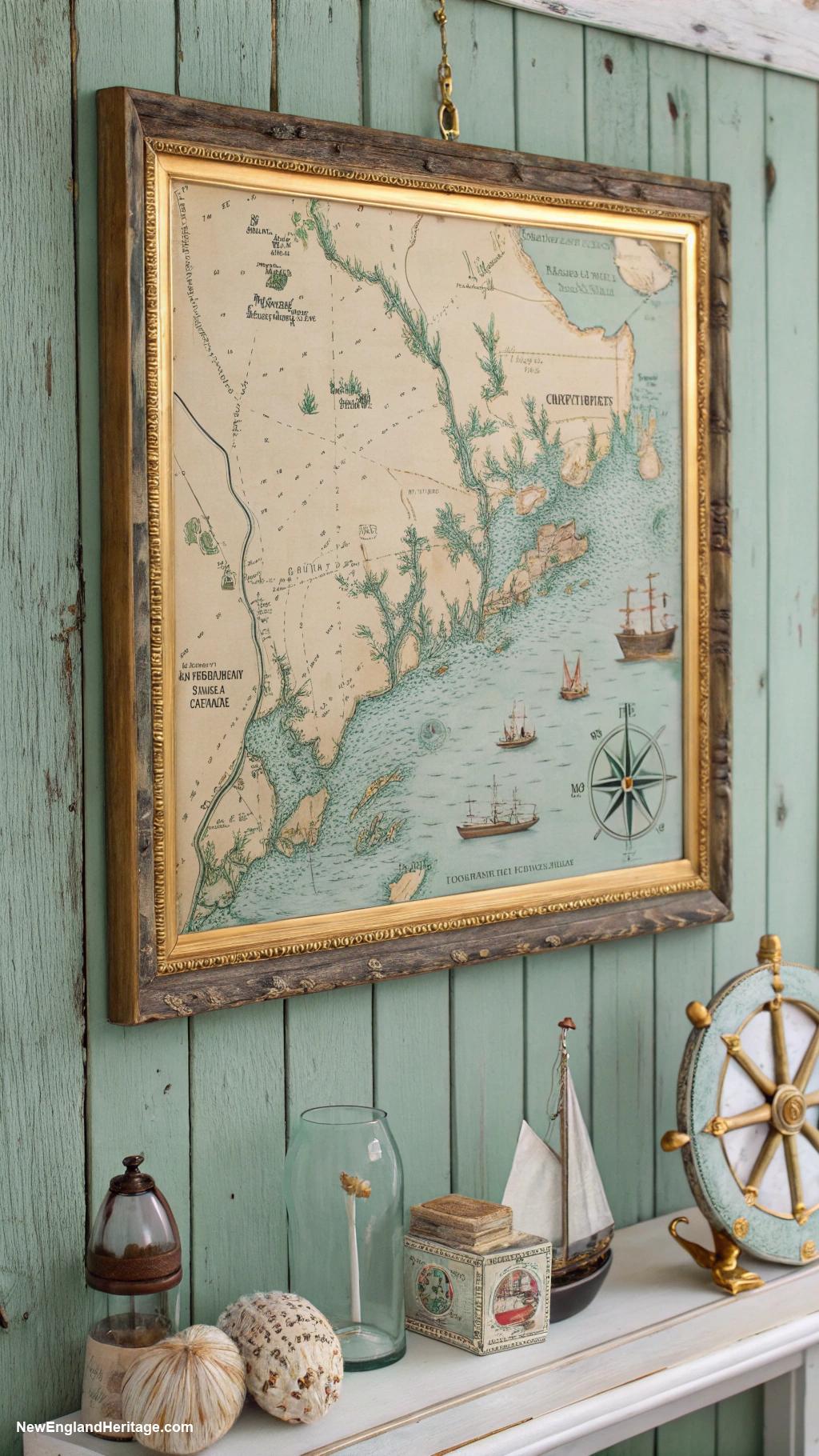 vintage nautical decor Nautical maps framed on the walls