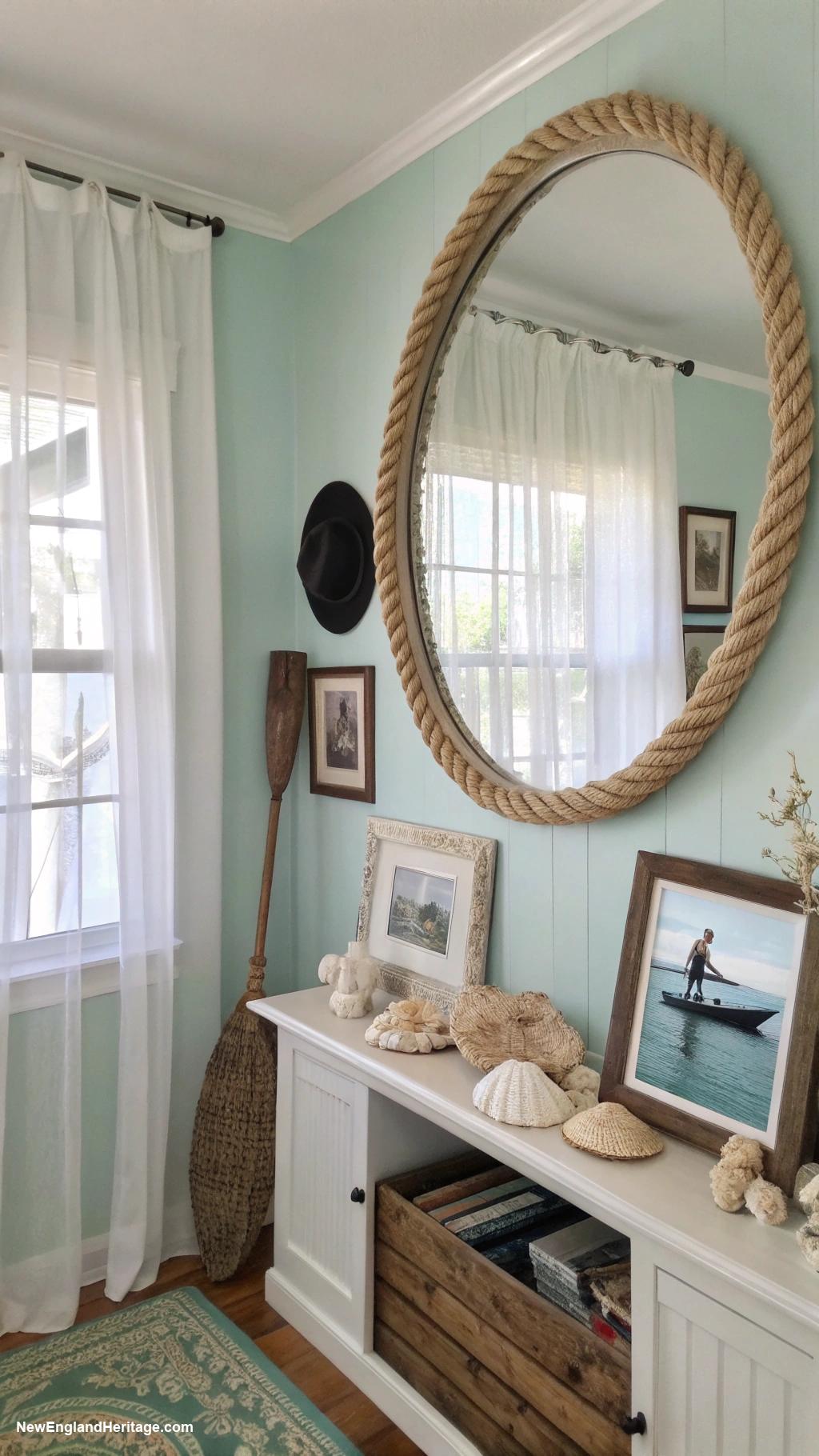 vintage nautical decor Rope wrapped mirrors for seaside charm