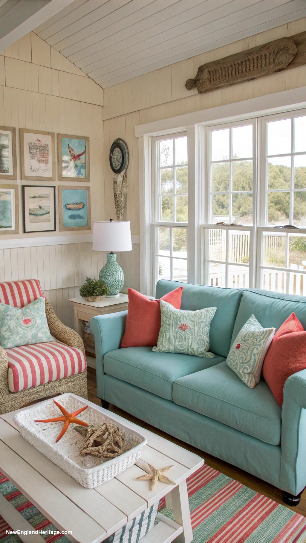 cape cod beach house Brightly colored beach themed accents and furniture