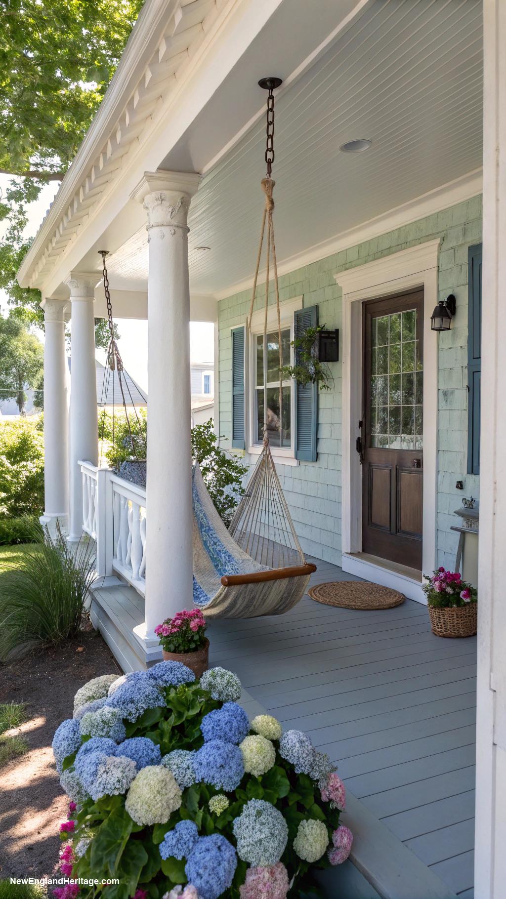 cape cod beach house Shaded porch with hammock and swings