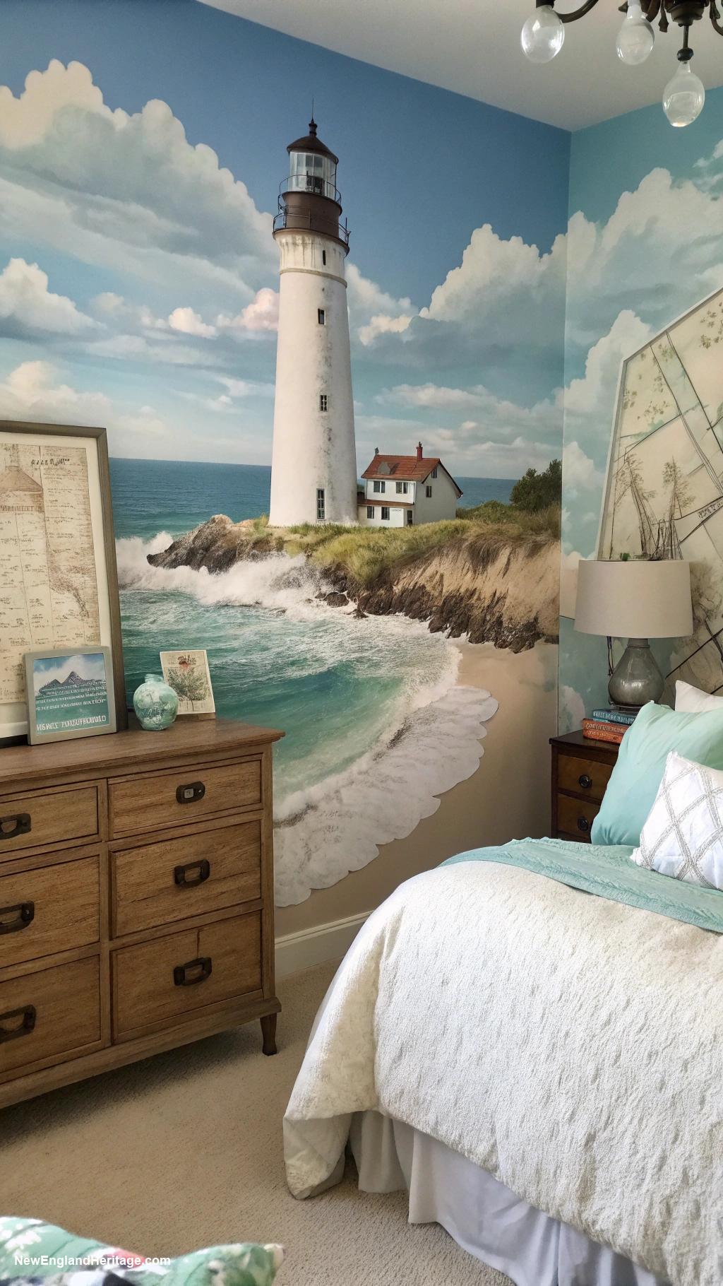 coastal bedrooms Lighthouse art on the walls