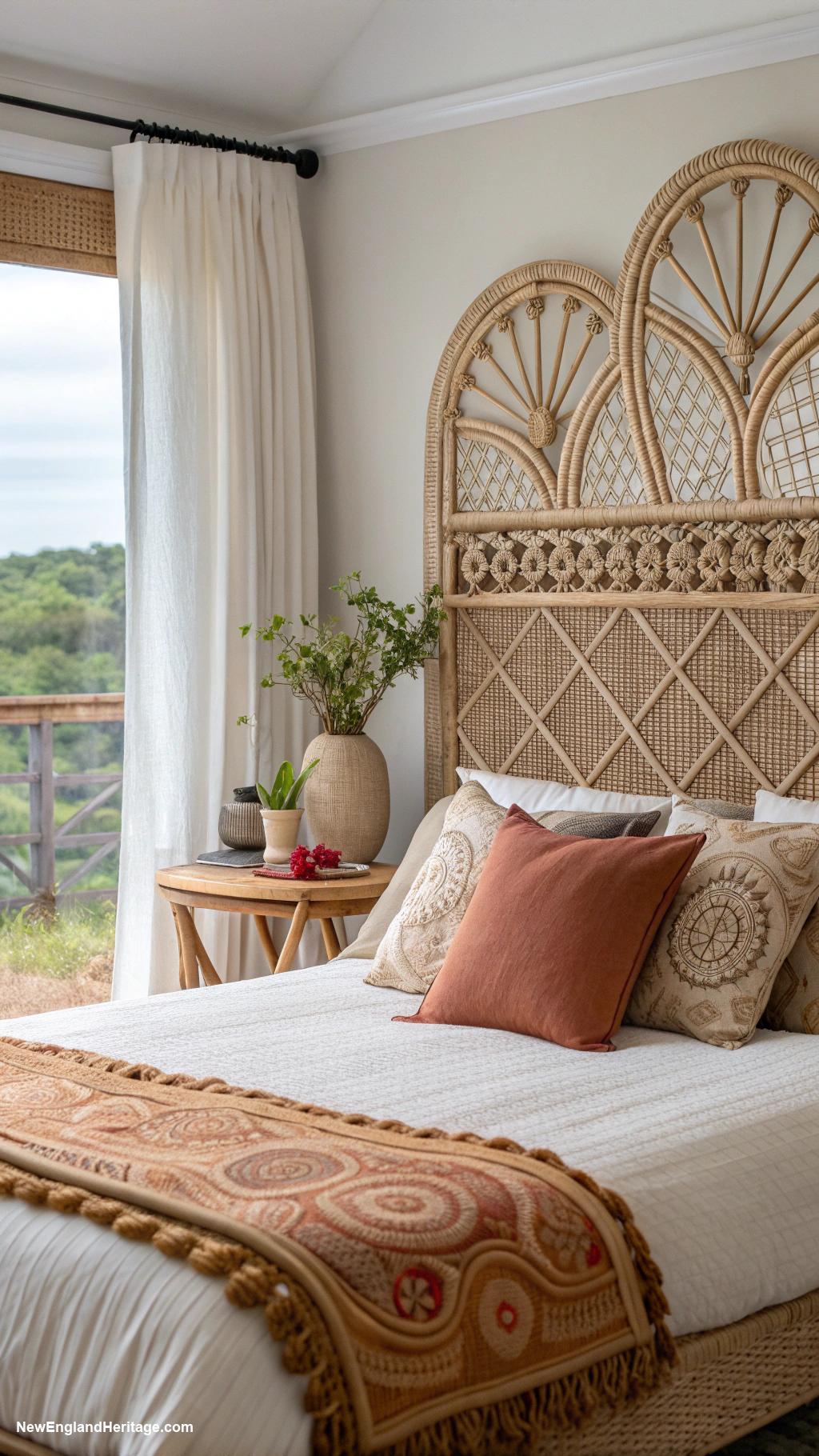 decorating with wicker Wicker headboard for a bohemian bedroom