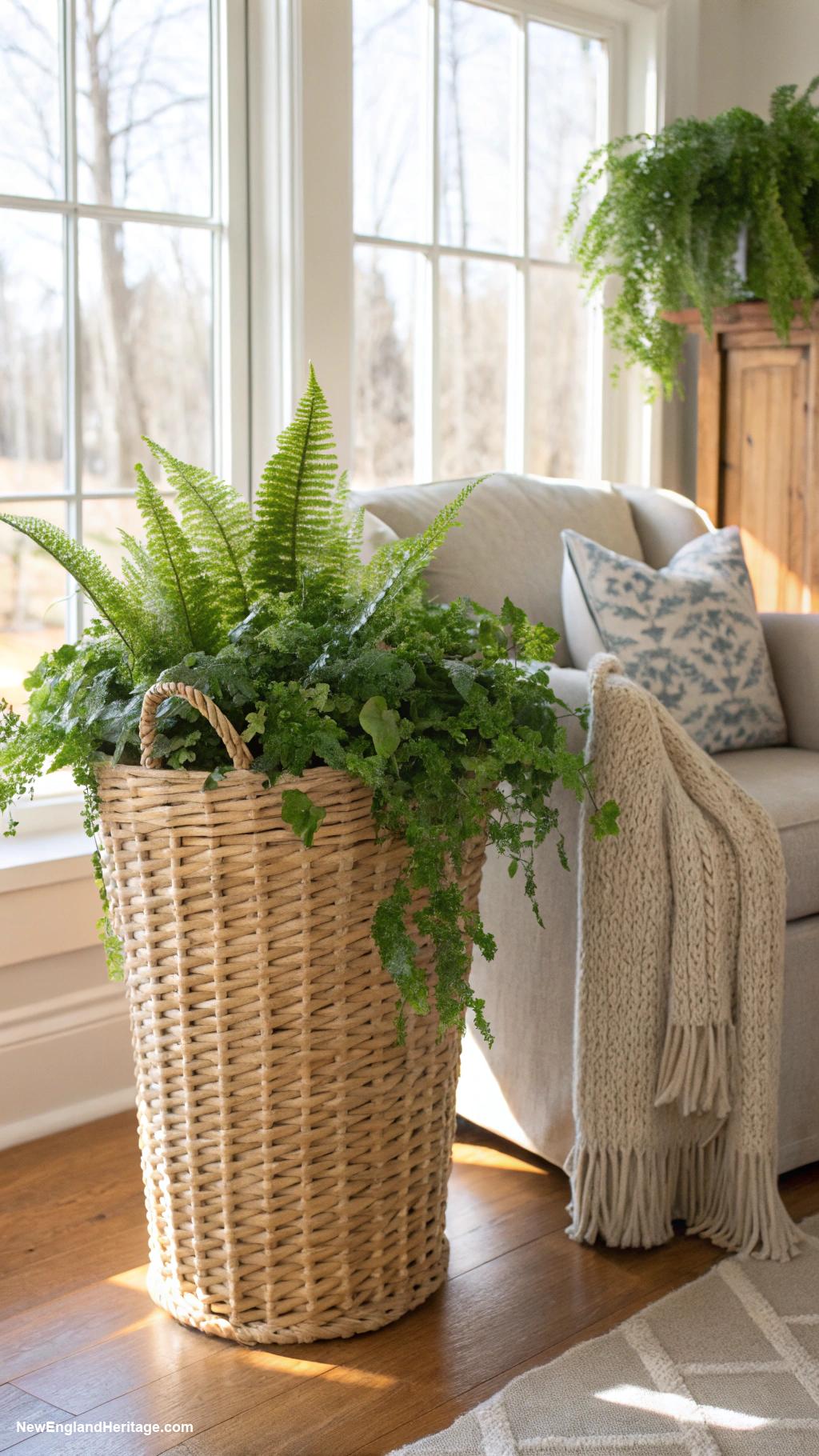 decorating with wicker Wicker planters for indoor greenery display