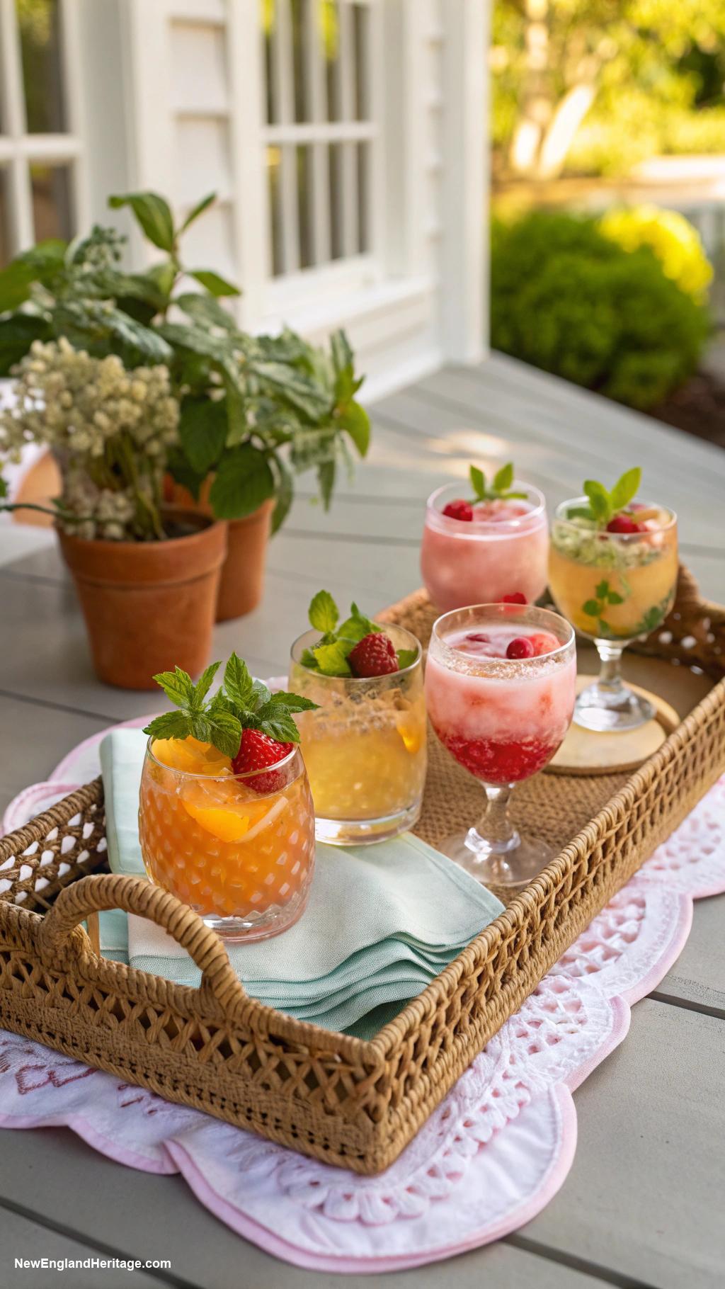 decorating with wicker Wicker trays for serving summer cocktails