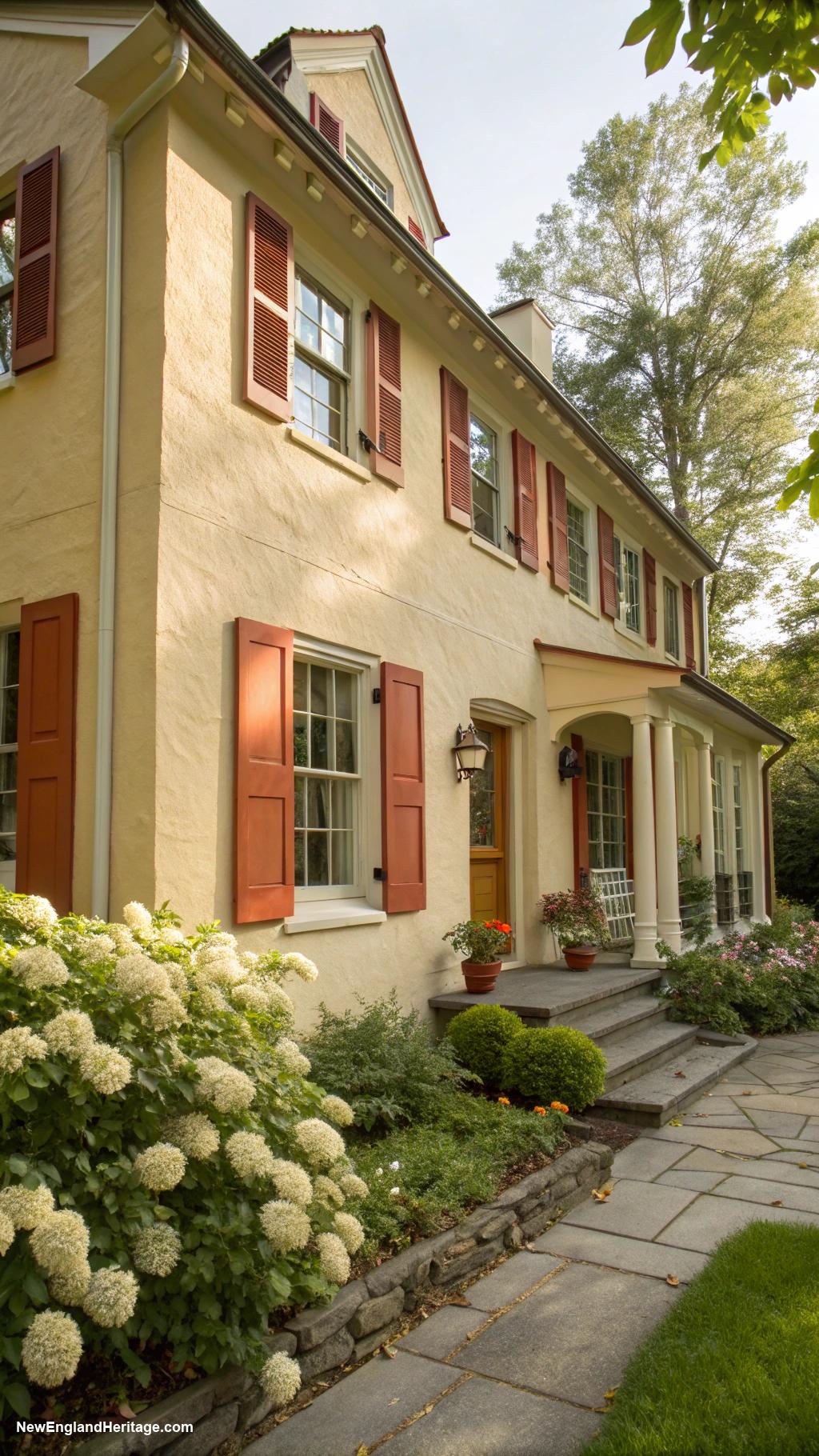 houses with shutters Terracotta shutters enhancing stucco exterior