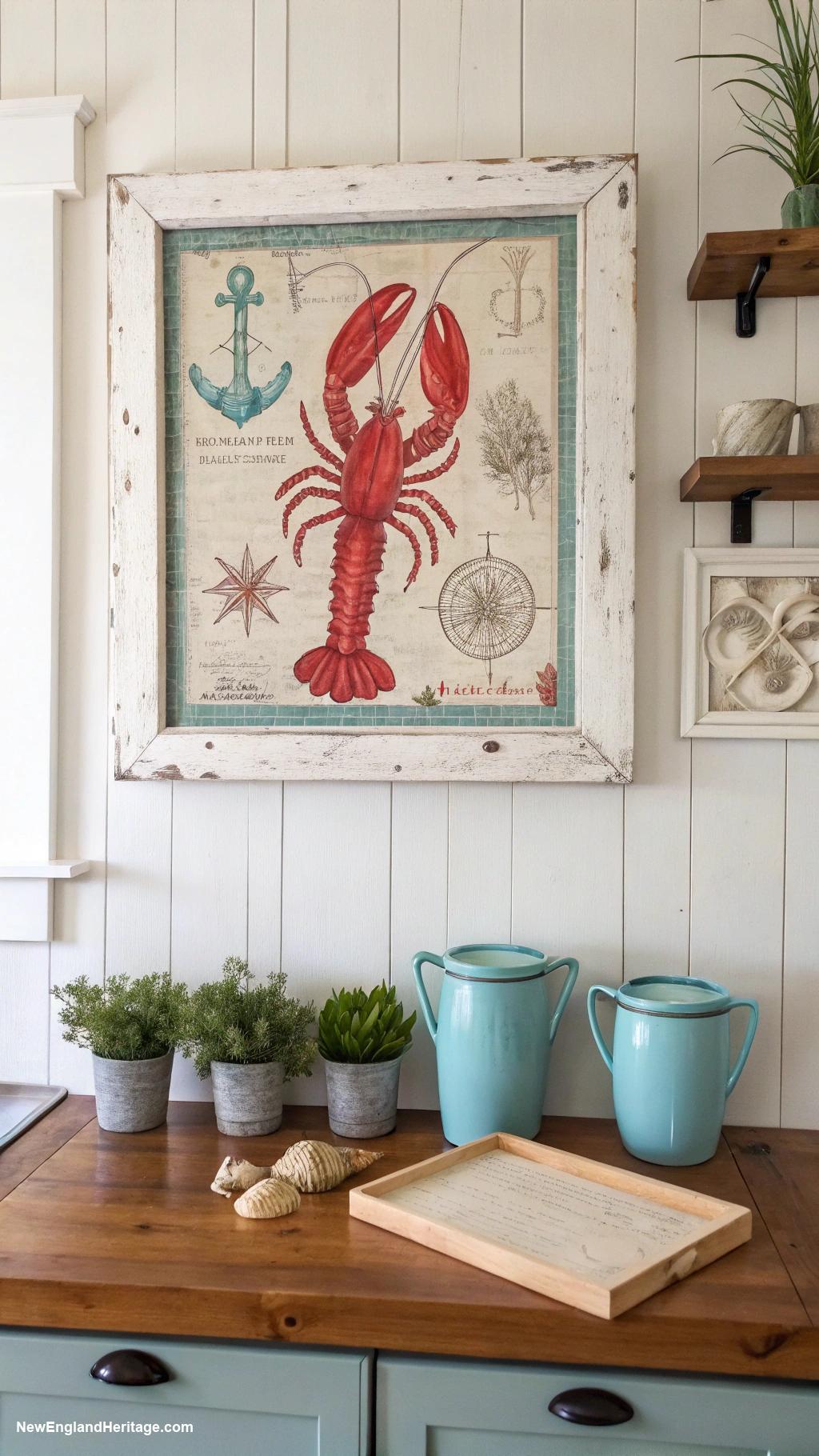 lobster home decor ideas Framed lobster print in kitchen