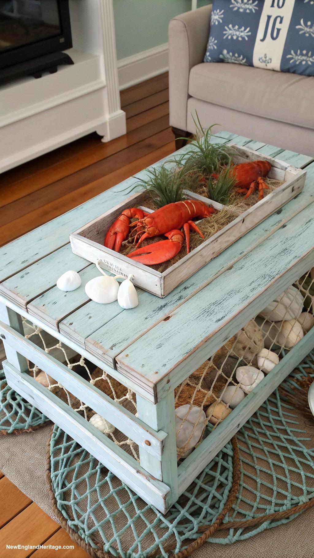 lobster home decor ideas Lobster trap coffee table centerpiece