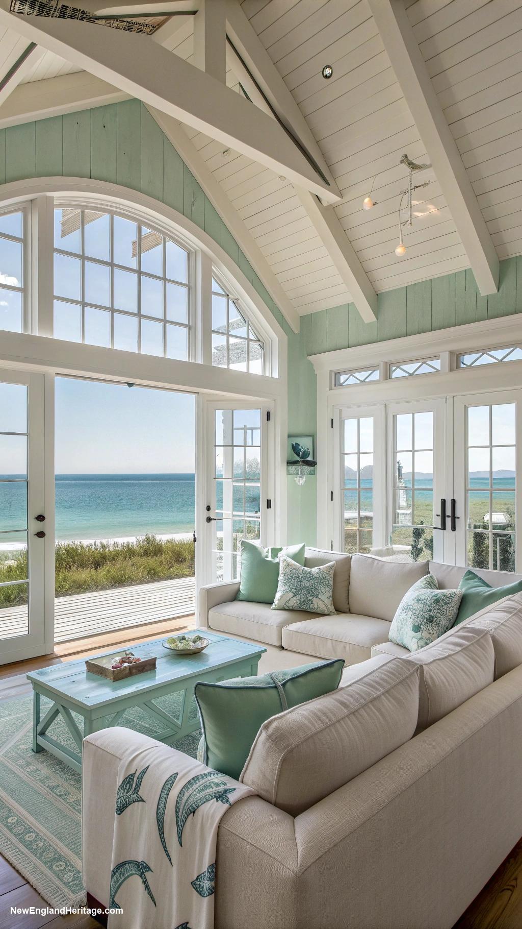 nantucket beach house Open concept living space with beach decor