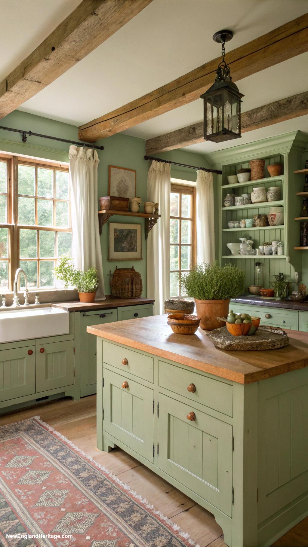 sage green kitchens Mix sage with natural wood accents