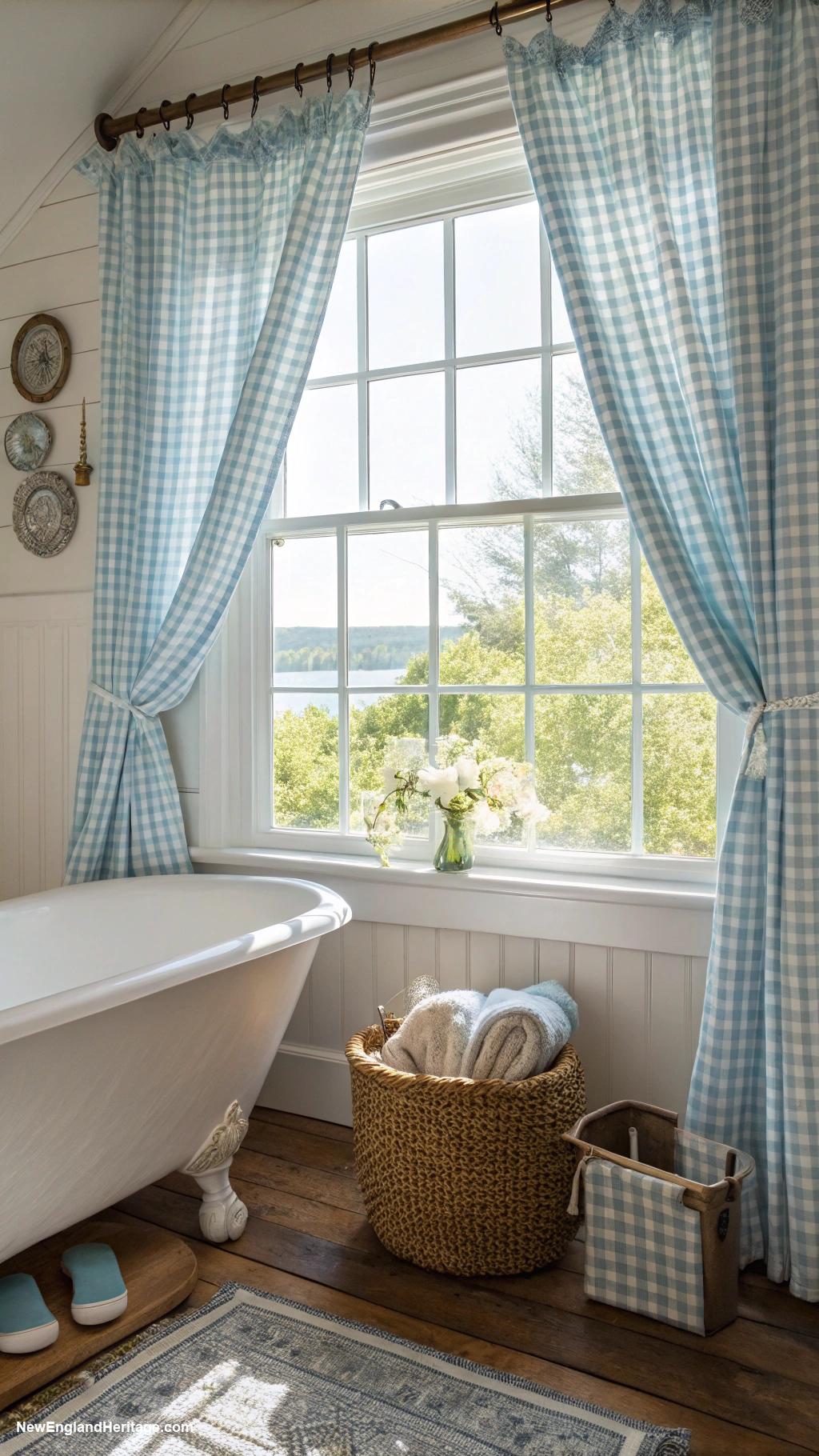 traditional bathrooms Decorative window treatments with gingham pattern